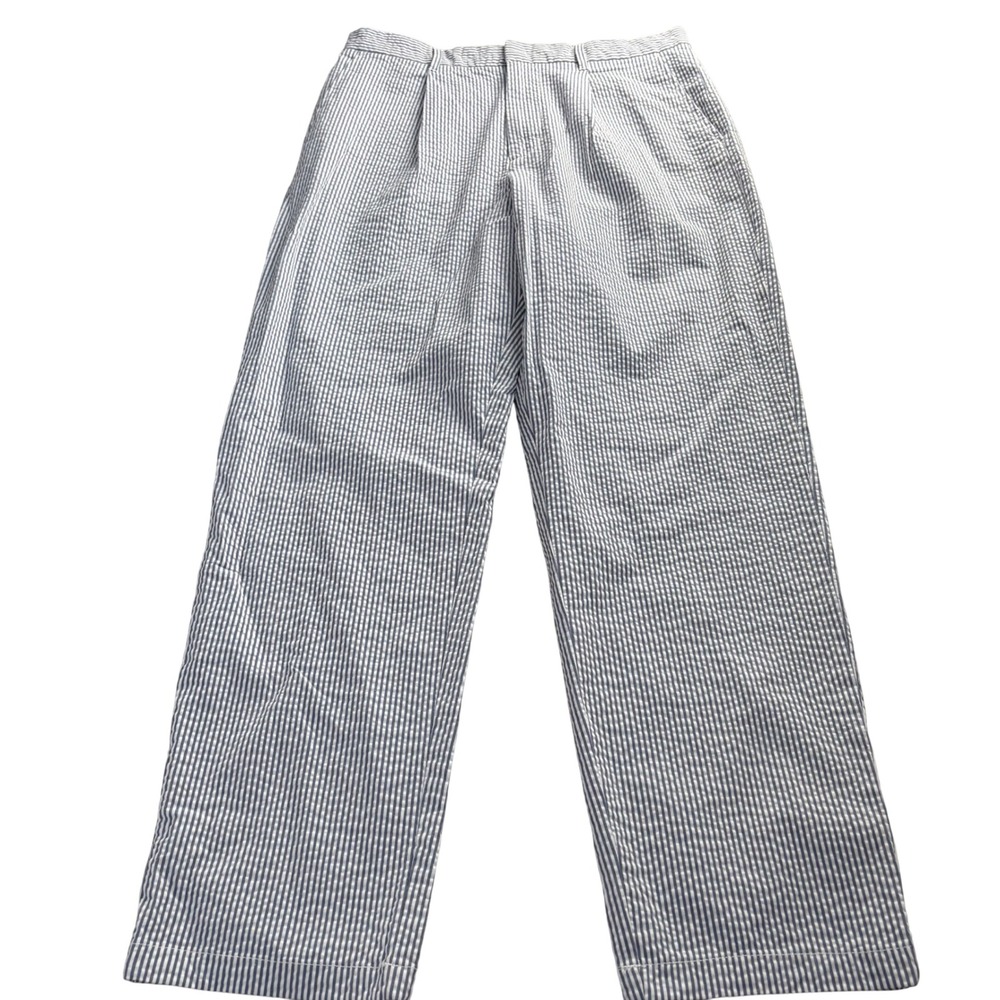 Goodfellow & Co Mens Blue White Striped Seersucker Pleated Straight Pants Sz  M